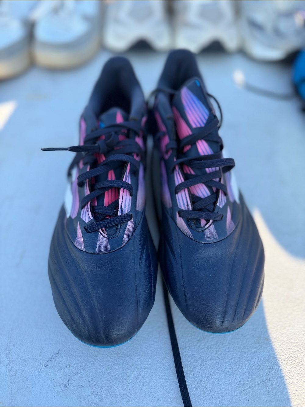 adidas Originals Navy Athletic Sneakers with Pink and Purple Accents